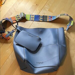 Mersi Blue Shoulder Bag with Colorful Strap and Wallet. NWOT; UNUSED